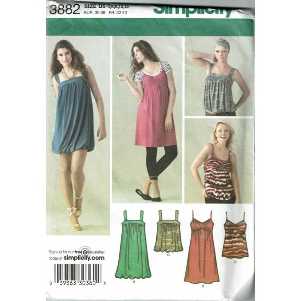 Simplicity‎ Sewing Pattern 3882 Knit Dresses Tops Misses Size 4-12